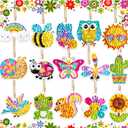 FFNIU Diamond Art for Kids, 15 Pack Diamond Art Painting Keychains, DIY Gem 5D Painting Arts and Crafts for Boys Girls Ages 6-8-12 (Garden Animals)