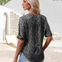 Short Sleeve Blouses for Women Leopard Print Summer Top Dressy Casual Business 3/4 Sleeve Cold Shoulder Chiffon Shirts (Black, M)