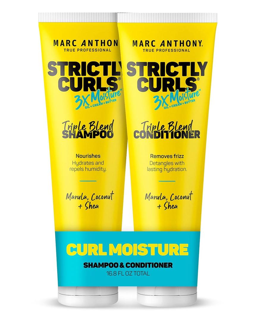 Marc Anthony Strictly Curls 3x Moisture Deep Shampoo & Conditioner for Curl Defining & Anti Frizz - Shea Butter, Marula Oil, Aloe & Coconut Oil - Sulfate Free Color Safe for Dry Damaged Curly Hair (8.4 Fl Oz (Pack of 2))