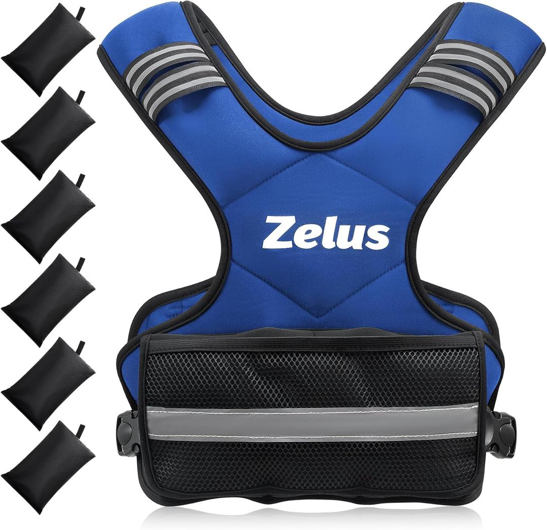 ZELUS Weighted Vest for Men and Women | 4-10lb/11-20lb/20-32lb Vest with 6 Ironsand Weights for Home Workouts | Adjustable Body Weight Vest Exercise Set for Cardio and Strength Training (Blue)