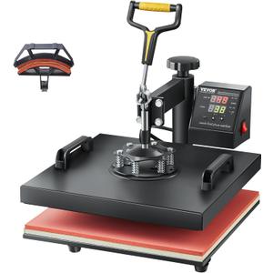 VEVOR 2 in 1 Heat Press Machine for T Shirts and Hats, 15x15 Inch Professional Swing Away Digital Tshirt Press Machine for Sublimation, Vinyl, Heat Transfer Projects