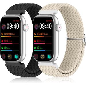 2 Pack Stretchy 16mm Braided Nylon Bands Compatible with FITVII HM08/MorePro HM08/Amzhero-Runfit D26/KALINCO Slim Fitness Tracker (Black+Starlight)