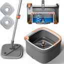 KZKR Spin Mop and Bucket Set with 2 Replaceable Microfiber Mop Pads with Self Separation Dirty and Clean Water System, Self Wringing 360 Rotating Square Mop Head for Hardwood Tile Marble Floors