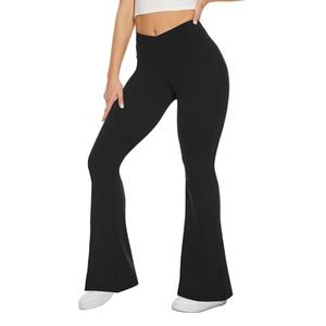 TNNZEET Black Flare Leggings for Women, Crossover Yoga Pants with Pockets Bootcut Flared Leggings Bell Bottom Pants (Black, 2XL)