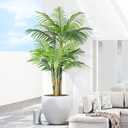 Keeplush 5ft Tall Triple Golden Cane Palm Artificial Tree Large Tropical Palm Tree UV Resistant Fake Plant in Pot for Indoor Outdoor Big House Living Room Outside Patio Office Home Decor 1Pack