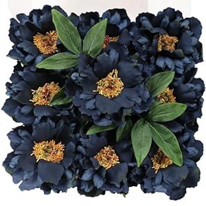 TINGE TIME Artificial Flowers 9pcs Silk Peony Fake Flower for DIY Wedding Craft Bridal Bouquets Centerpieces Arrangements Party Baby Shower Home Decorations (Navy Blue)
