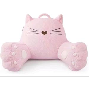 Pink Cat Backrest Reading Pillow Cute Kawaii Bed Rest Pillow with Arms, Plush Supportive Lounge Pillow for Reading, Gaming & Relaxing Soft Comfort for Kids, Teens & Adults (Pink), Large