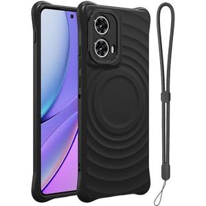 Set of 3 Pack, GOVTAN Compatible with Moto Edge 5G 2024 Case with Lanyard,Shockproof Soft Touch Premium TPU Slim Phone Cover,Wave Textured,Black
