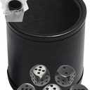 Cyber-Deals Set of Dice Cup Black PU Leather w/Plush Black Felt Lined + 16mm Zinc Alloy Metal Dice, Gift Boxed (Antique Tin, Black)