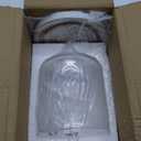 MyGift 7.5 Inch Small Clear Glass Cloche Dome with Shabby White Washed Weathered Solid Wood Tray for Dessert, Cheese and Merchandise Display Case