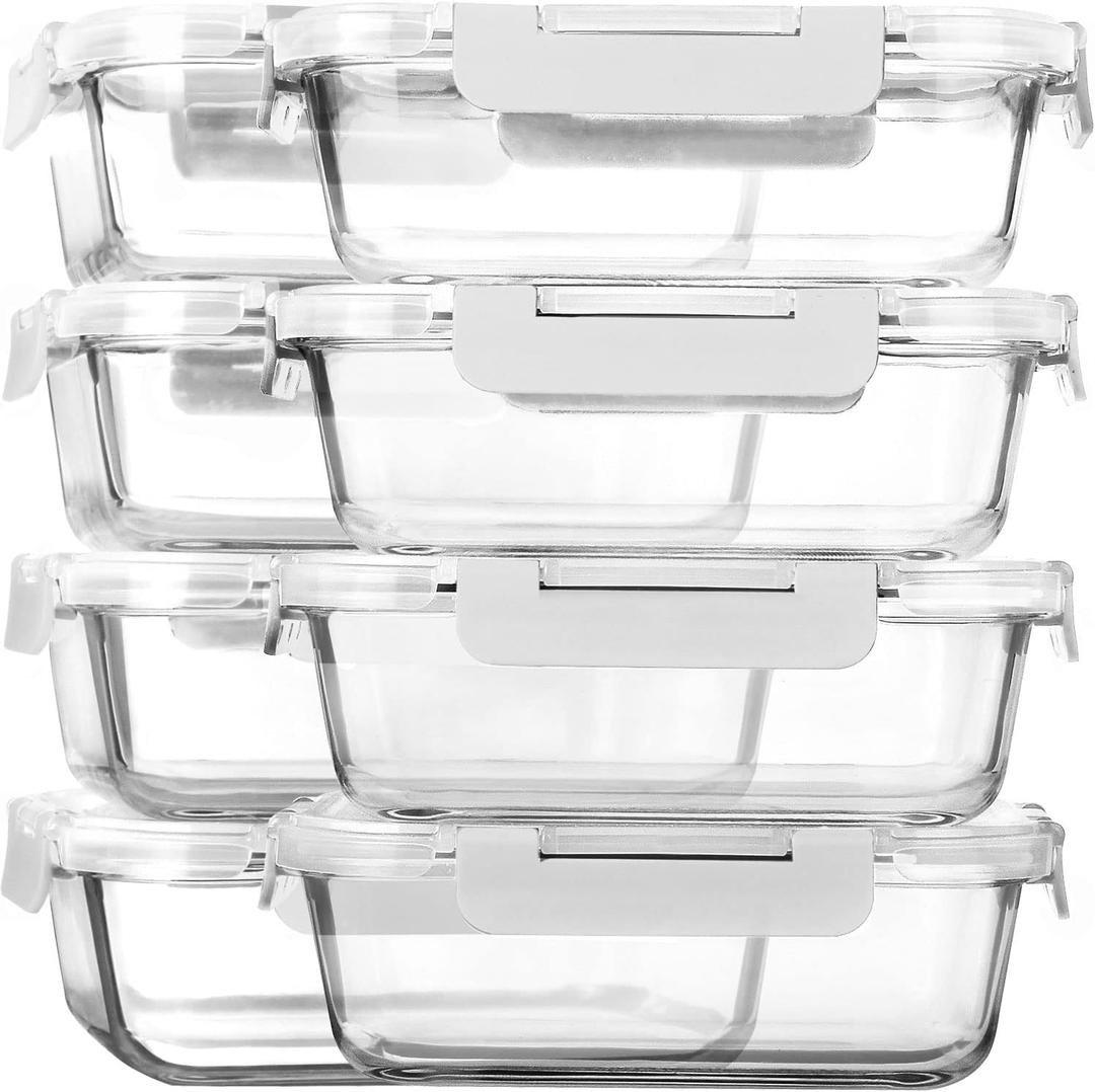 [8Pack,30 oz]Glass Meal Prep Containers,MCIRCO Glass Food Storage Containers,Airtight lunch Containers with Lids, Microwave, Oven, Freezer and Dishwasher, White