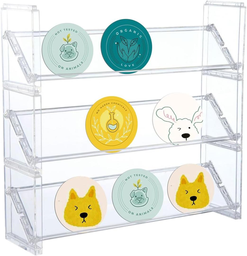 3-Tier 12.6'' Sticker Display Stand, Clear Plastic Desktop Storage Holder, Stackable Display Organizer for Badges, Stickers, Sports Cards, Graded Card, Greeting Cards Collection