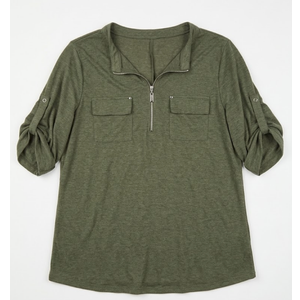 3/4 Length Sleeve Womens Striped Tops Zipper V Neck Collared Blouses Business Casual Tunics 2026 Spring Trendy, 4XL