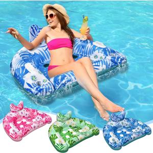 Pool Floats, 3 Pack Inflatable Pool Floats Adult & Kids, Pool Float with Cupholders & Duty Handles, Upgraded Pool Chairs, Perfect Summer Pool Toys for Lakes, Rivers, Beach Vacation, Water Party Fun