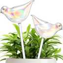 Qinyoung 2 Pack 17oz Bird Shaped Plant Watering Globes Large Clear Glass Self Watering Globes Planter Insert Spikes Drip Devices Rainbow Color Watering Bulbs Irrigation System Gifts for Plant Lover
