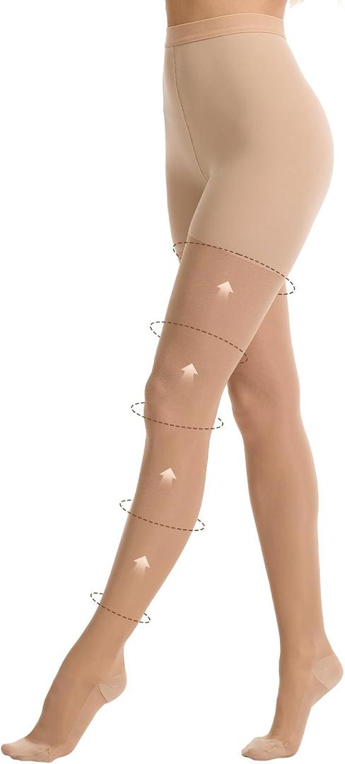 Wegitcs 8-15 mmHg Sheer Compression Pantyhose for Women Shaping, 1 Pair Nude Sheer Tights Compression Stockings, Support Hose for Varicose Veins, Edema, Pain Relief, Flying, Beige, L