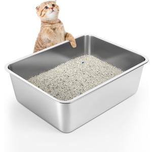 Stainless Steel Litter Box - Cat Litter Box Easy to Clean, Never Absorbs Odor, Stains, or Rusts - Silver (17.7" L x 13.5" W x 6" H)