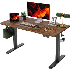 TIQLAB Electric Standing Desk, 47 * 24 Inches Adjustable Height Stand up Desk,Sit Stand Home Office Table with Splice Board, Black Walnut
