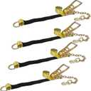 Classic Yellow Lasso Style Car Tie Down with Chain Anchors 2 Inch x 96 Inch 4 PCS 3,300 lbs Safe Working Load