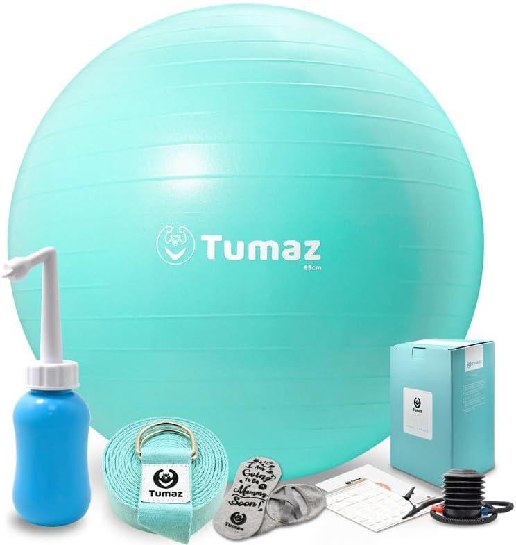 Tumaz Birth Ball - Birthing Ball for Pregnancy & Labor - Including Birthing Ball/Peri Bottle/Yoga Strap/Non-Slip Socks - Pregnancy Ball for Exercises Set with Quick Foot Pump & Instruction Poster (L (68-75 cm))