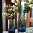 CONVIVA Blue Glass Vases for Flowers Set of 2, Modern Blown Glass Cylinder Centerpieces,Heavy Thick Ombre Home Decor for Coastal Dining Table, Tall and Small 10" & 7"