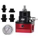 Fuel Pressure Regulator AN8 Feed & AN6 Return Line + 0-160PSI Gauge Set Black+Red