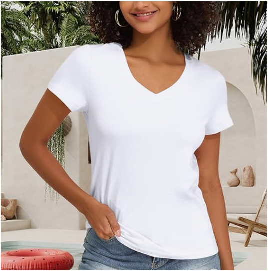 Women's Regular Fit V Neck T-shirts Soft Short Sleeve Tees Multipack, Casual & Everyday Wear(White XXL)