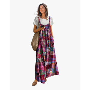 YESNO Casual Wide Leg Jumpsuits for Women Boho Floral Pleated Overalls Rompers Summer Outfits with Pockets 2XL P0D P002R