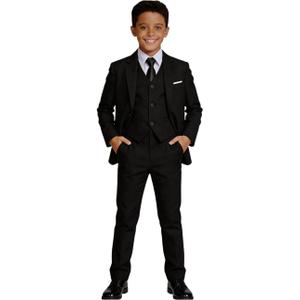 Visaccy Boys Formal Suit Slim Fit Dress Clothes Ring Bearer Outfit Tuxedo Suits,Adjustable Waist (Black, S)