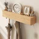 CycleCrew Solid Wood Wall Mounted Coat Rack with Shelf Hooks - Modern Floating Shelves with 5 Hidden Hooks, Heavy Duty Entryway Coat Key Holder Hanger for Hallway Bathroom Bedroom Home Decor
