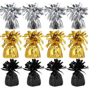 Metallic Balloon Weights, Birthday Party Favors, Novelty and Gag Gifts, 5.5" Inches, 12-Pack (Black/Gold/Silver)