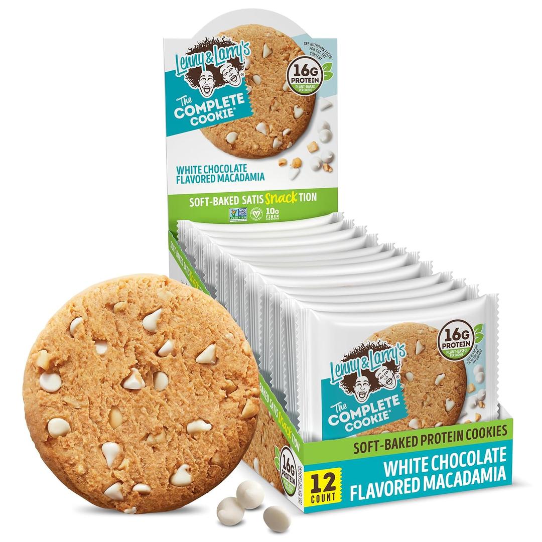 Lenny & Larry's Protein Cookie, [White Chocolate Flavored Macadamia], Chewy Soft Baked, 16g Plant Protein, Vegan, Non-GMO, High Fiber, 4 Ounce Cookie (Pack of 12) (EXP 08/28/26)