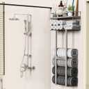 Aetyord Towel Racks for Bathroom - Wall Mounted Metal Rack with Wood Plank, Bathroom Storage Organizer, Towel Holder Stores 6 Large Rolled Towels Easily, All Grey