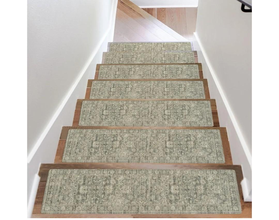 OJIA Stair Treads Non Slip Stair Runners for Wooden Steps, 8"x30" Rubber Backing Stair Mats Carpet Stair Tread Covers Staircase Step Treads for Dogs, Kids & Elders, Brown, 15PCS