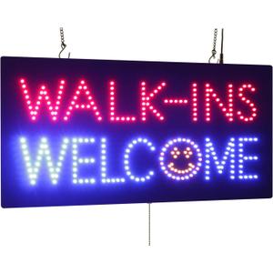 Walk-ins Welcome Sign, 24"x12", 60x30cm, TOPKING, LED, Neon, Florescent, Signage, Signboard, Display, Billboard, Screen, Grand Opening, Gift
