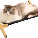 JAWNLITY Large Cat Bed for Indoor Cats, Solid Wood Raised Pet Hammock Bed with Washable Canvas Cover, Sturdy Cat Sleeping Perch Holding 40 lb