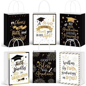 Humyoun 24 Pack Christian Graduation Gift Bags Class of 2026, Religious Graduation Favor Bags with Bible Verses, Black and Gold Paper Gift Box with Handles for Church College High School Party Favor