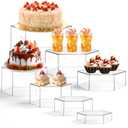 Leinuosen 7 Pcs Large Buffet Risers Set 6" to 12" Acrylic Display Box Catering Dessert Table Riser Food Display Decorative Stand with Hollow Bottom for Catering Supplies(Clear, Hexagonal)