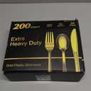 200 Count Heavy Duty Gold Plastic Silverware, 100 Forks, 50 Spoons, 50 Knives, BPA-Free, Heat Resistant, Disposable Plastic Utensils Set Cutlery Set, Plasticware Bulk