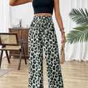 Women's Leopard Print Pants Cheetah Wide Leg Drawstring Casual Lightweight Pants for Beach Office Wear (S)
