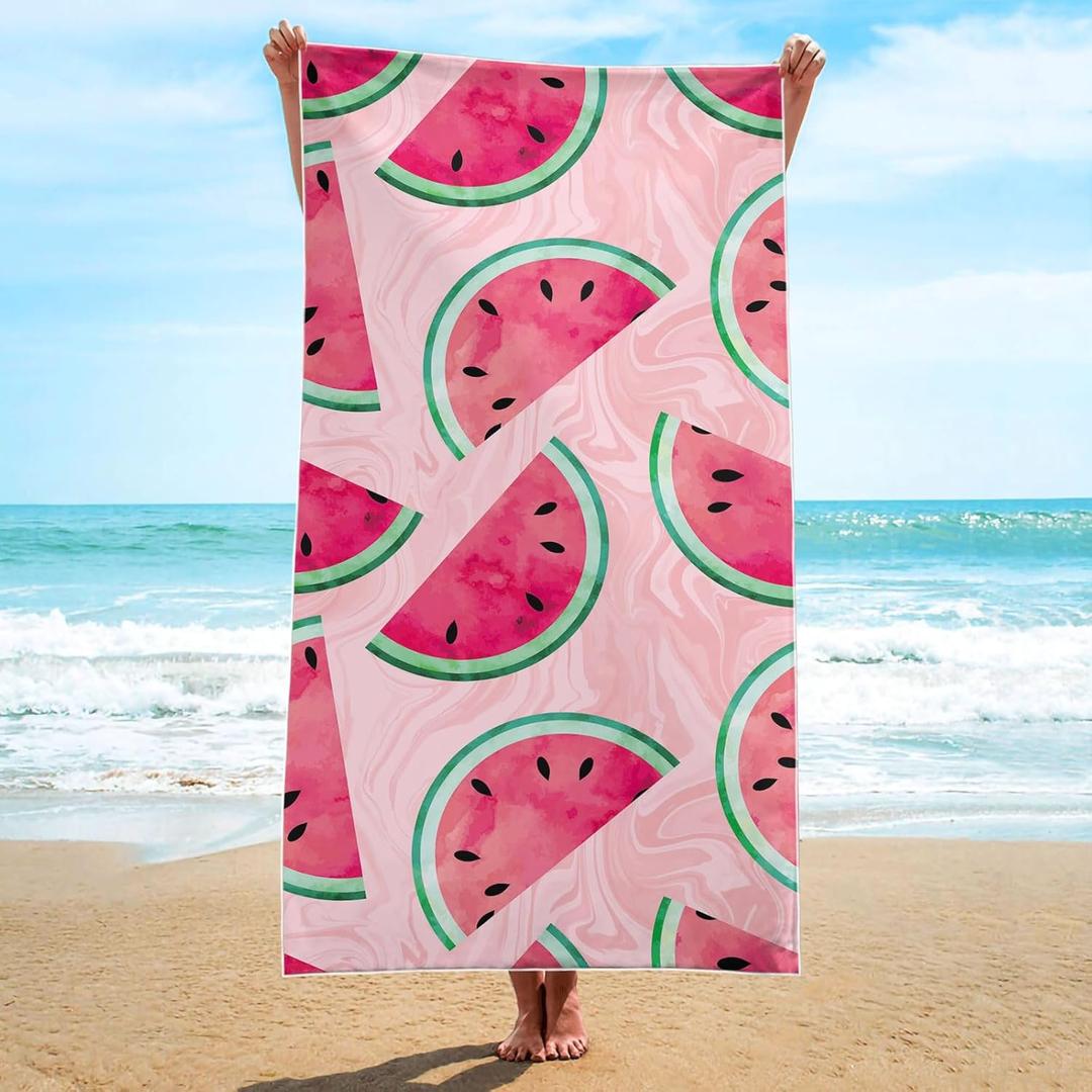 Cotton Beach Towel 63 x 32 inch Large Sand Free Towels for Travel,Quick Dry Absorbent Swimming Beach Towels for Pool Yoga Gym Camping (Pink Watermelon)