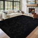 8x10ft Black Fuzzy Plush Living Room Rugs,Large Soft Fluffy Bedroom Area Rugs Non-Slip Shaggy Carpet for Nursery Kids PlayRoom Dorm Office Indoor Modern Carpets