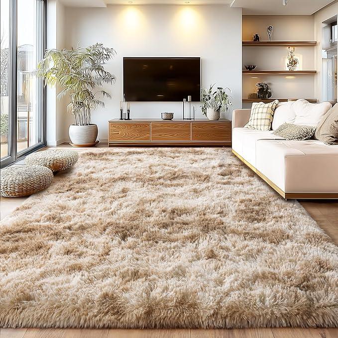 Upgrade NonSlip Plush Rugs for Living Room, Soft Shaggy Carpets for Living Room, Fuzzy Rugs for Kids' Room, Perfect Decor for Modern Home Tie Dye Camel 6x9 Feet