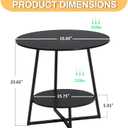 D&H FURNIMMT 20" Living Room Side Table for Small Spaces, 2 Tier Wood Top Round End Tables with Storage Shelf, Accent Sofa Table for Bedroom, Office, Sunroom, Balcony, Black, Large End Table