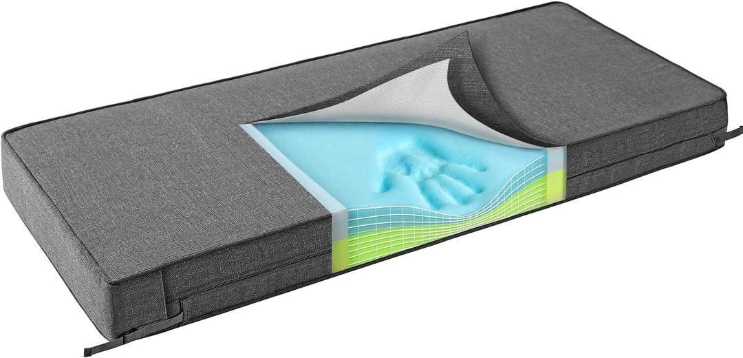 SUNROX Gel Memory Foam Bench Cushion with Ties, Ultra Durable Water Resistant FadeShield Outdoor/Indoor Universal Bench Seat Pads 48 x 16 x 4 inch, Midnight