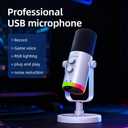 USB/XLR Desktop Dynamic Microphone with RGB Lighting, Noise Reduction, Mute Button & Headphone Jack - Podcast, Gaming, Streaming Mic for PC & Computer (White)