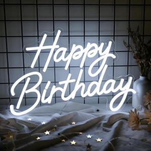 Happy Birthday Neon Sign for Wall Decor, LED Happy Birthday Light Up Sign, Dimmable Happy Birthday Neon Lights for Backdrop All Birthday Party Decoration, USB Powered White