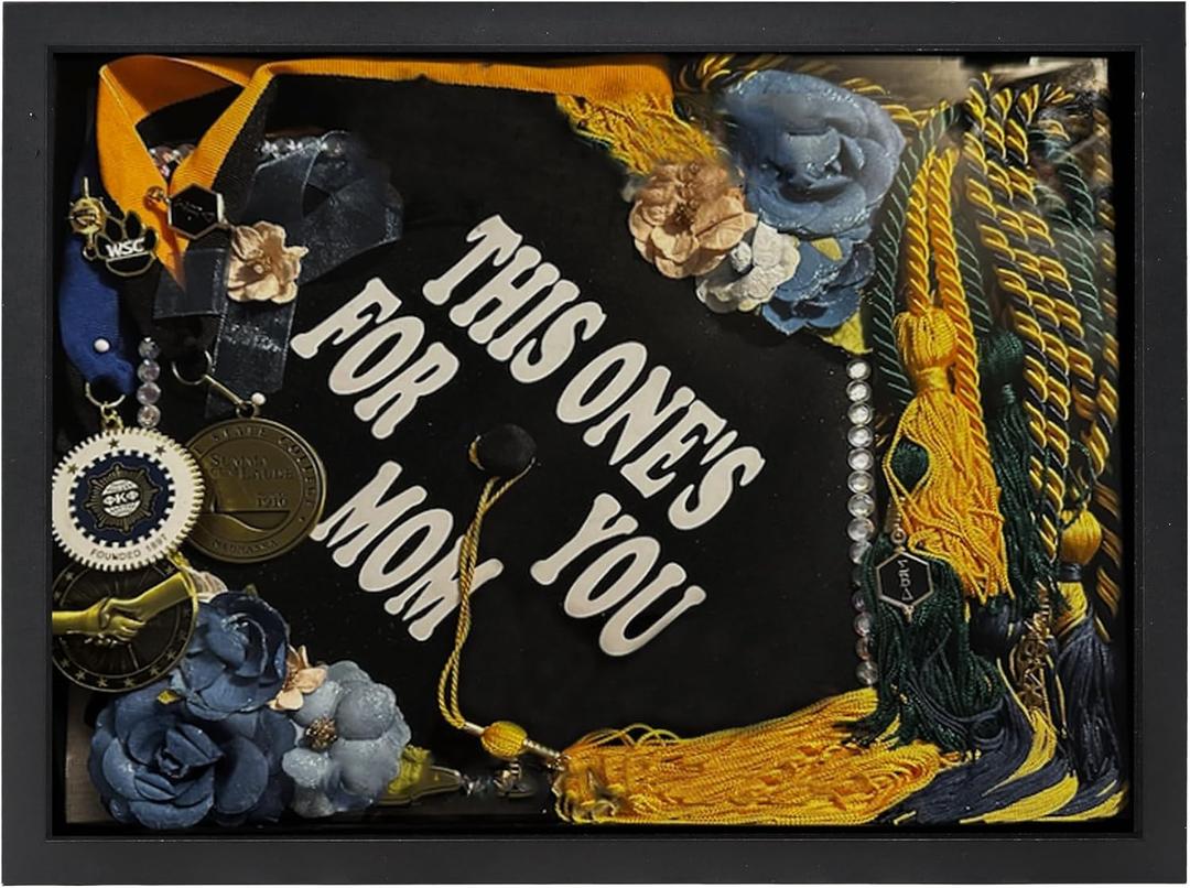 GraduationMall 12"x16" Graduation Cap Shadow Box Frame Wood Display Case with Stick Pins & Hanging Hardware