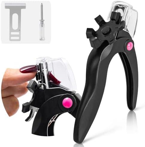 AIRSEE Adjustable Acrylic Nail Clippers with Sizer & Catcher, Nail Tip Cutter with Length Dial, Professional Stainless Steel Trimmer for Fake False Nails, Nail Extensions, Manicure Salon Home, Black