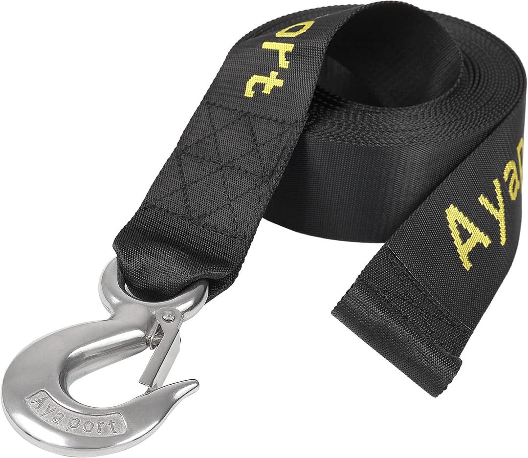 Ayaport Boat Winch Strap with Hook 2 x 20 6600lbs Breaking Strength Boat Trailer Strap Replacement for Marine Boat ATV Fishing Boat (Stainless-Steel Hook)
